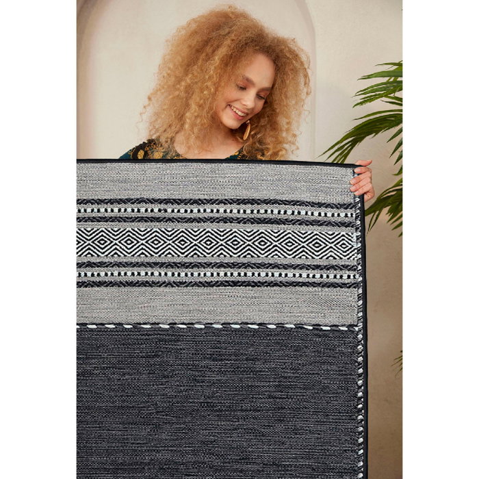 Conceptum Alfombra de Algodón 100% 80 x 50 cm Blanco, Gris y Negro